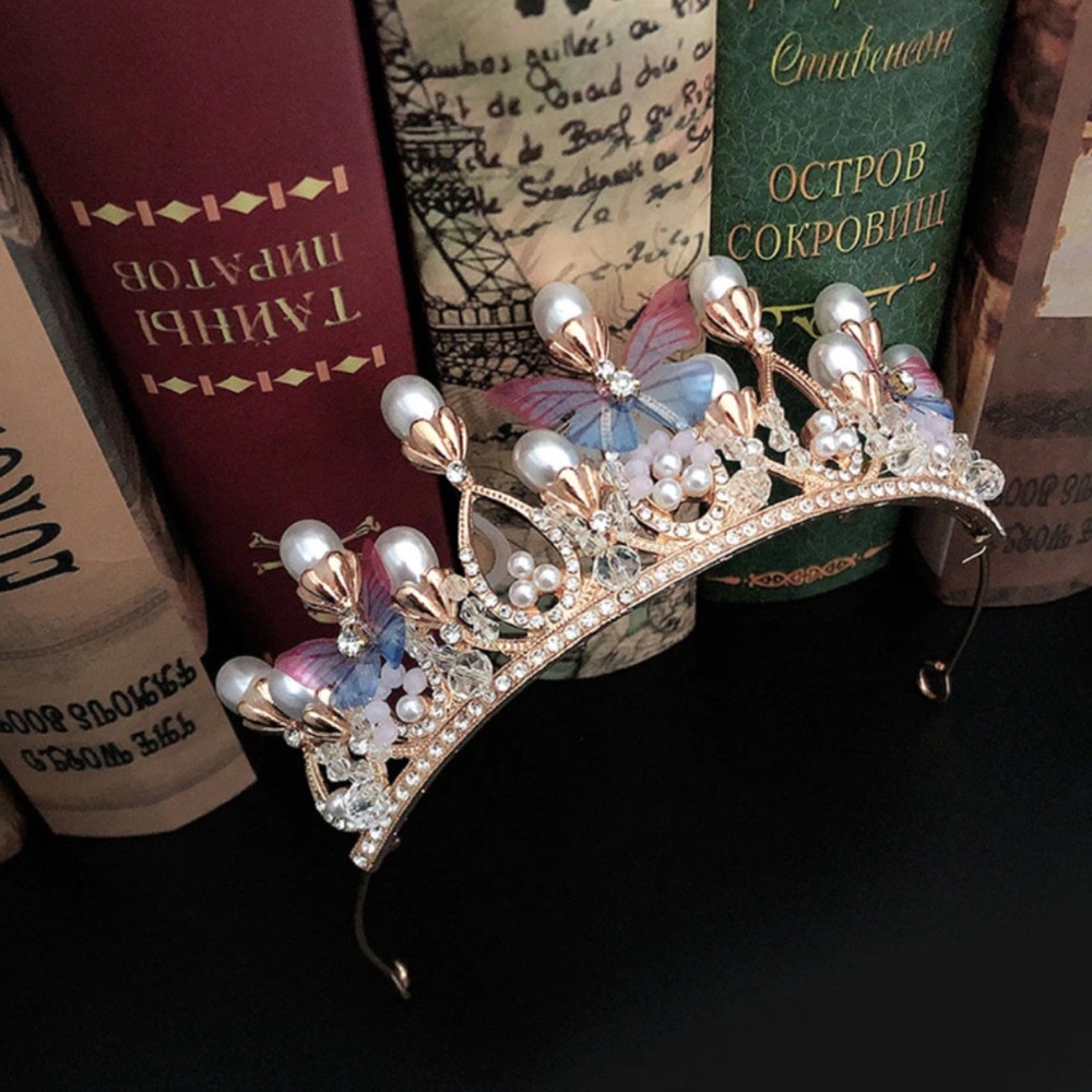 Elegant Gold Princess Tiara for Kids, Butterfly Crown for Girls - Picture 7 of 7